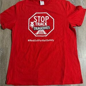 Red Stop Track Tragedies T-Shirt